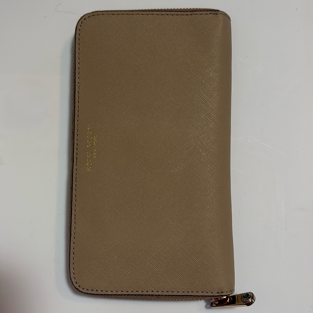 Henri Bendel Zip Around Continental Wallet Tan Beige